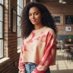 VINTAGE RUSSELL ATHLETIC PRO COTTON Tie-Dyed Cropped Sweatshirt, Women's Large